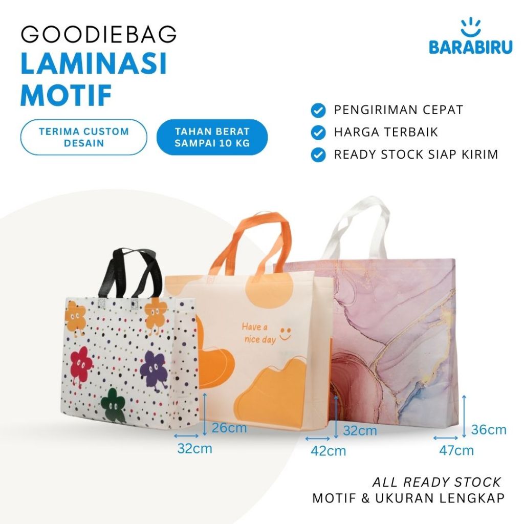 

[ Tas Spunbond ] Goodie Bag Model Kotak Motif Premium Tahan Air / Spoundbond Bag / Tas Hampers Suvenir