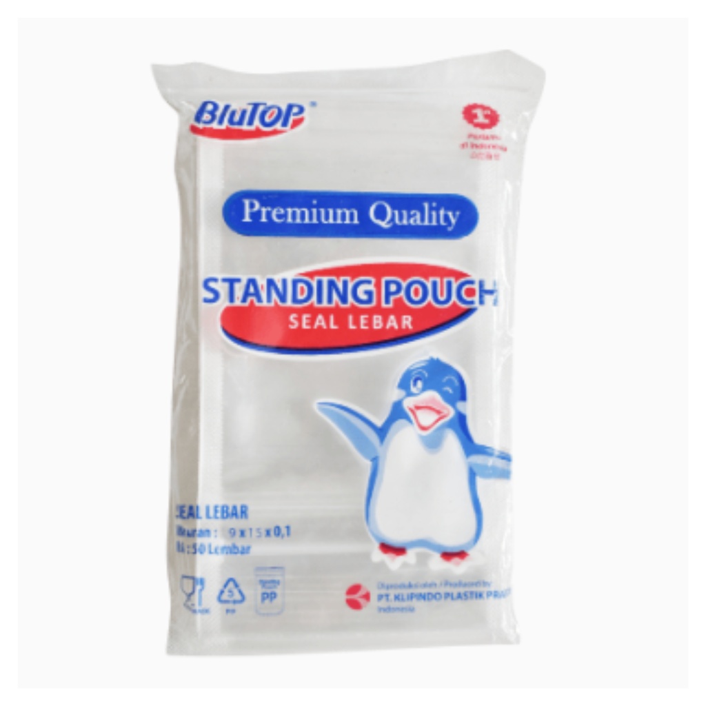 Standing Pouch 9x15 Seal Lebar isi 50 Blutop Kemasan Plastik Klip PP