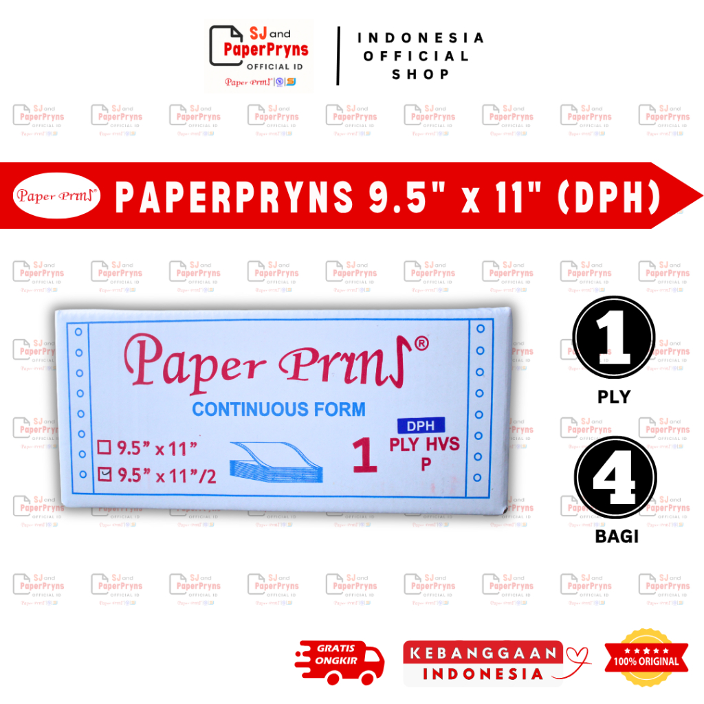 

PAPERPRYNS Kertas Continuous Form 9,5/2" × 11/2" - BAGI 4 DPH (1 PLY) HVS Sheets