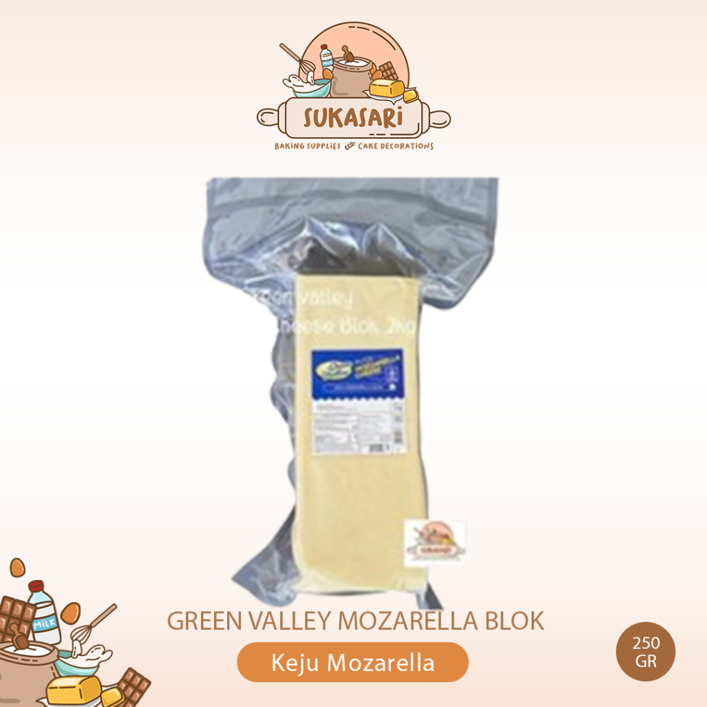 

Green Valley Mozarella Cheese 250gr Blok Keju Pizza moza lentur leleh pastry cheese