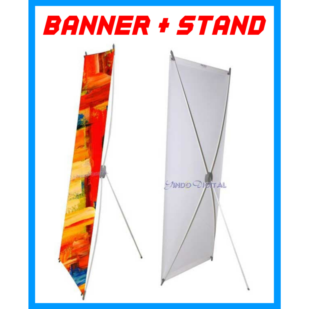 Cetak spanduk, banner, backdrop minuman + Tiang x banner 60 x 160 cm, TIANG X BANNER 60 x 160 cm