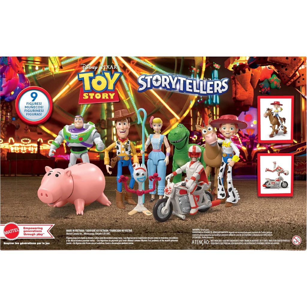TERJAMIN ASLI MATTEL DISNEY AND PIXAR TOY STORY STORYTELLERS FIGURE PACK, 6 FIGURES & VEHICLE, WOODY