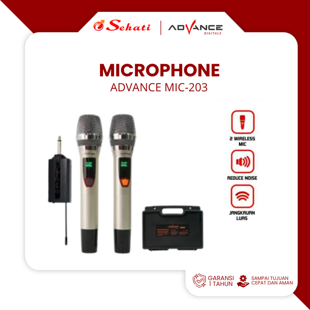 ADVANCE MIC-203 Microphone Wireless Advance 2 Mic Wireless Microphone Karoke Mic Kualitas Premium