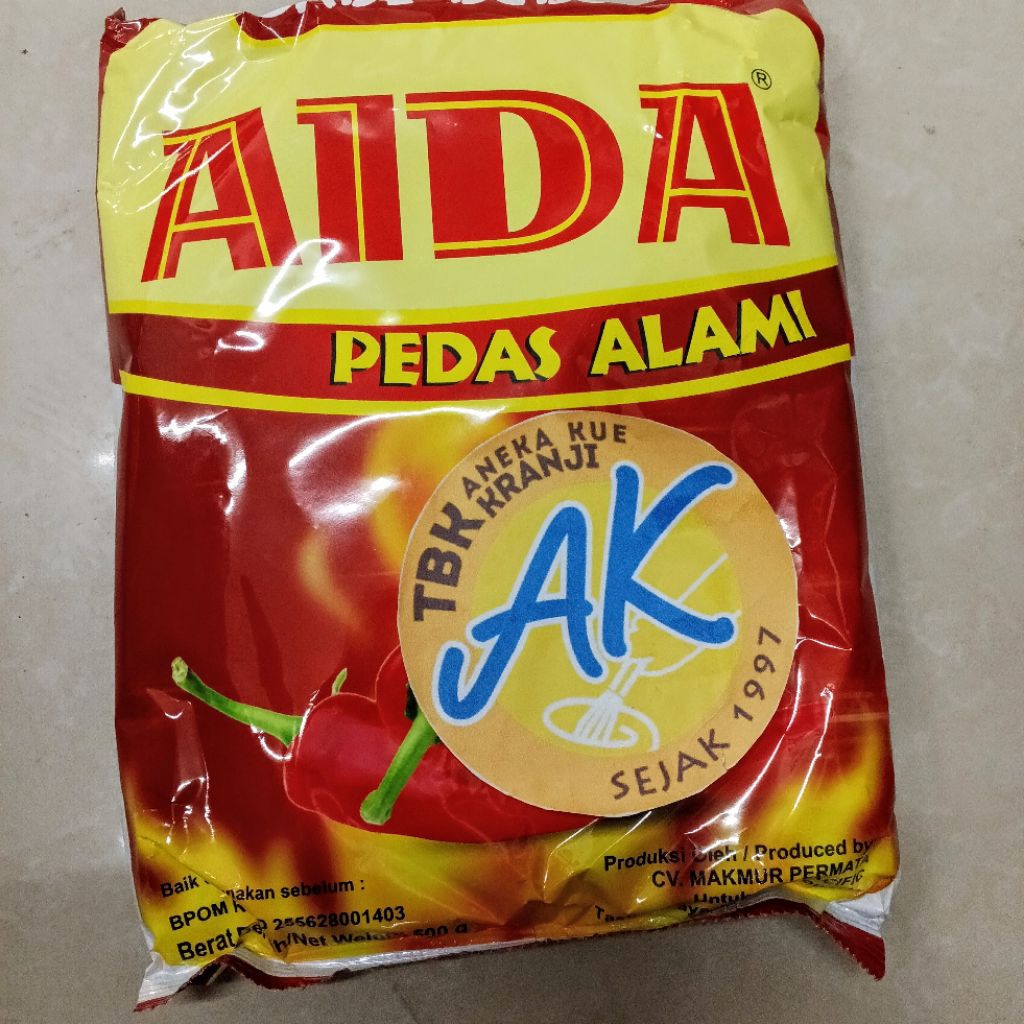 

CABAI GILING MERK AIDA BUBUK CABE MERK AIDA KEMASAN 500GRAM