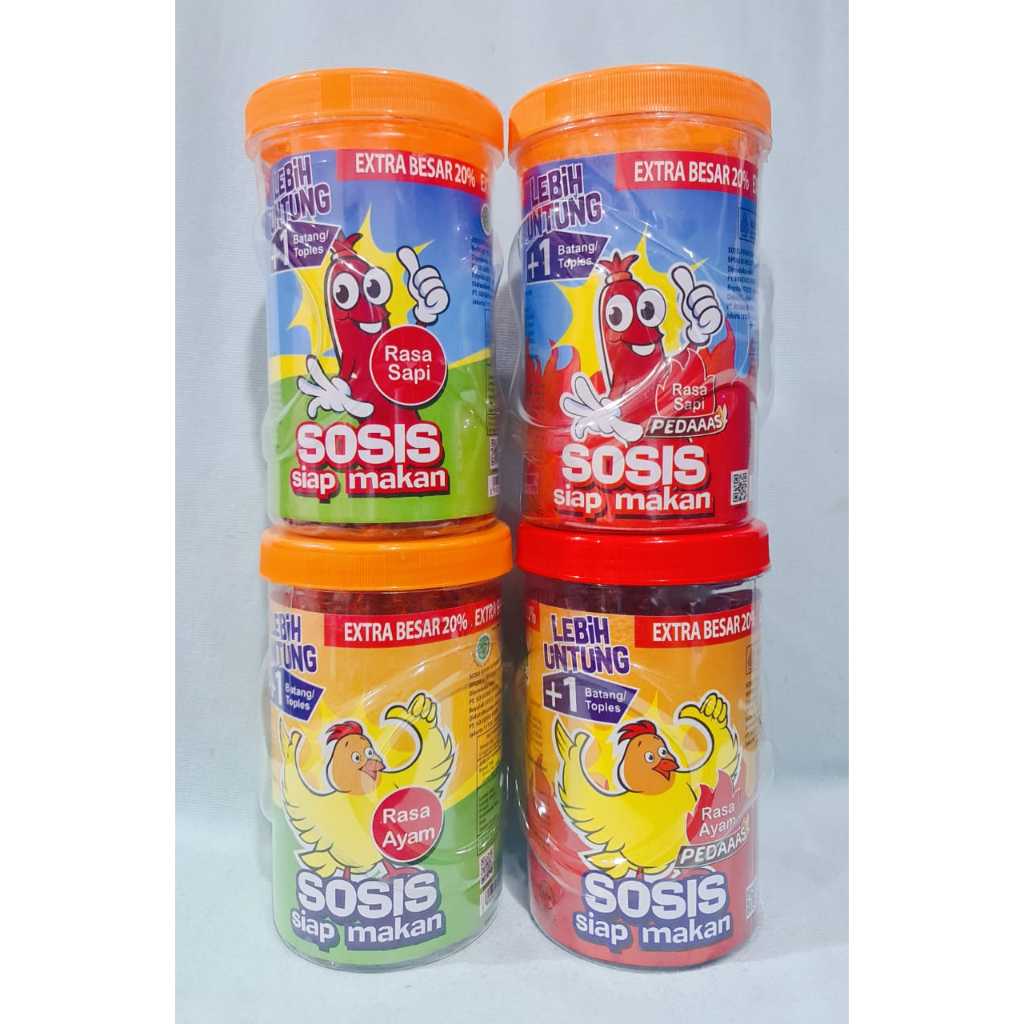 

Sosis So Nice Siap Makan Ayam / Sapi / Ayam Pedas / Sapi Pedas (1 Toples isi 24 Pcs)