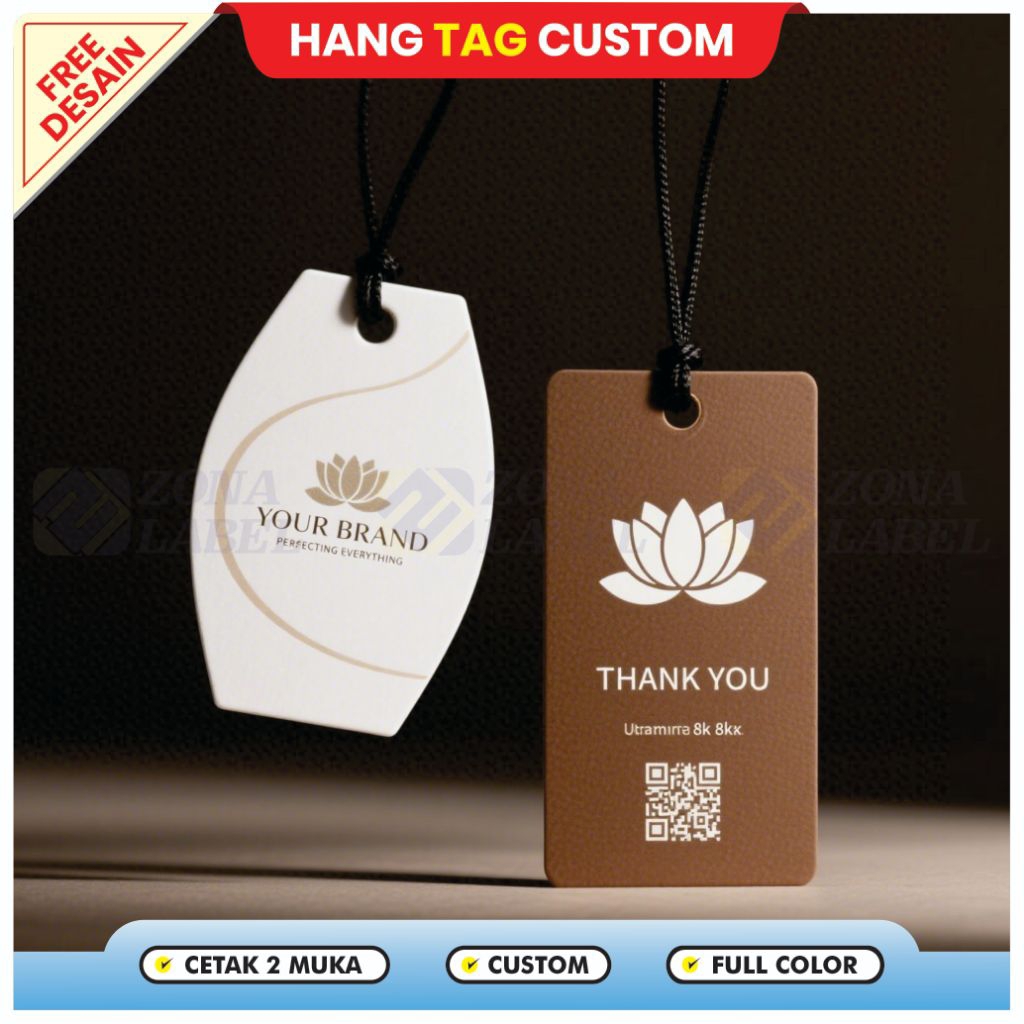 

(FREE DESIGN) Label Hangtag Baju Full Color 2 sisi Label Hijab Hangtag Custom Tag Tebal
