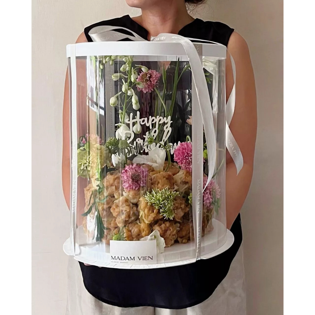 Kotak Mika Kue Bulat Box Money Cake Box Bunga Transparant