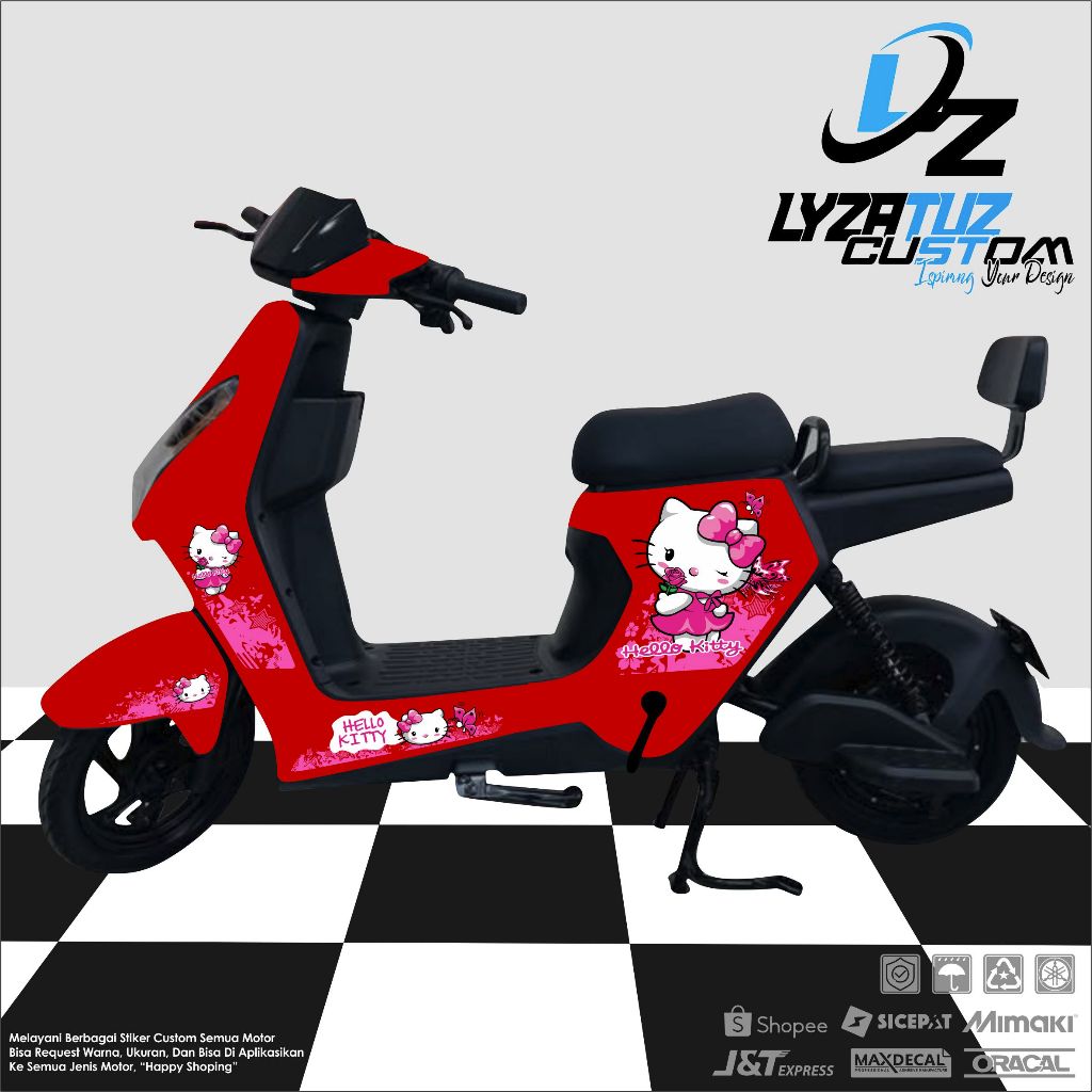 STIKER STRIPING D65 HELLO KITTY | STIKER STRIPING SEPEDA LISTRIK D65 MOTIF HELLO KITTY