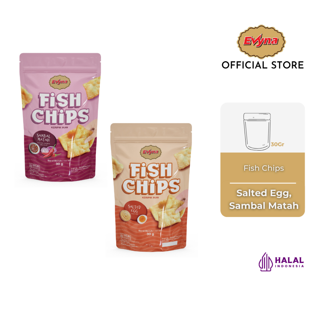 

Evyna Fish Chips Keripik Ikan Paket 2 Rasa Pouch 30 Gram