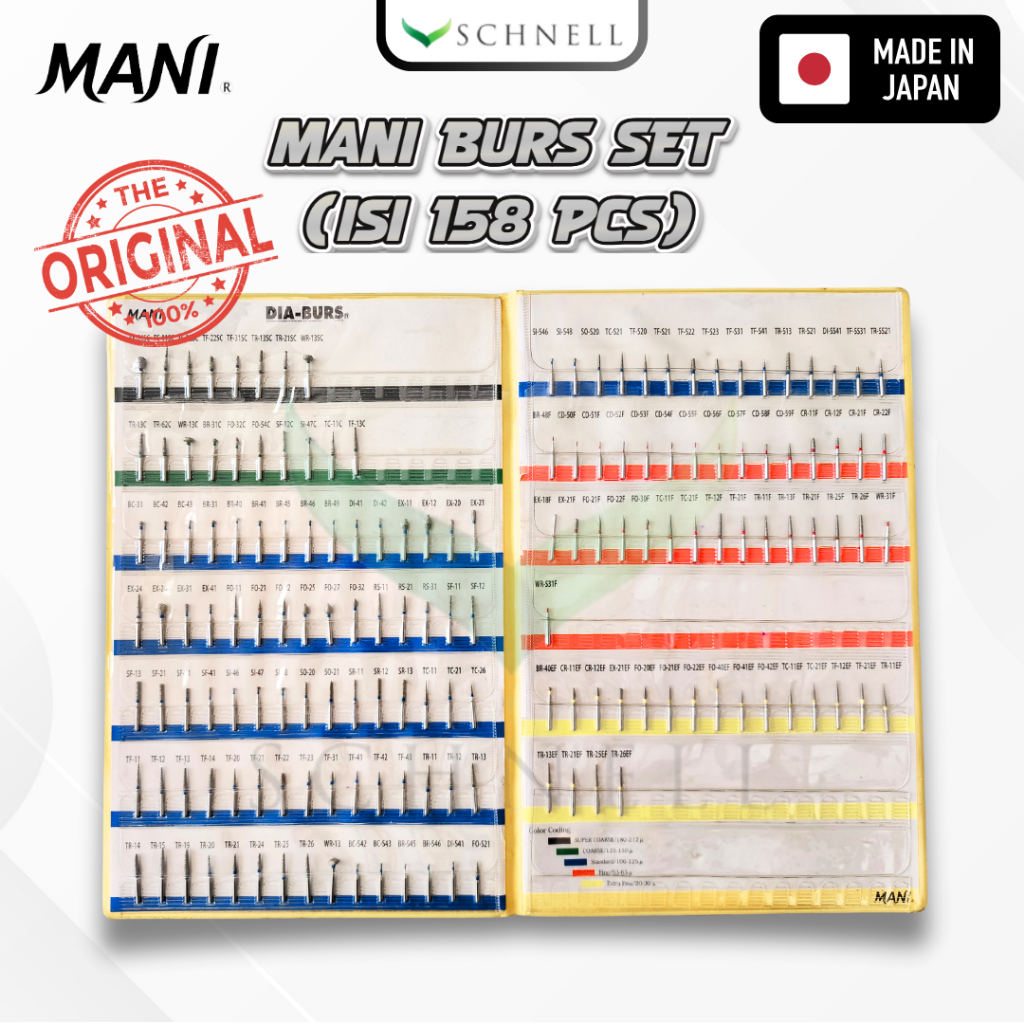 MANI Diamond Bur SET ISI 158 PCS (100% ORIGINAL MADE IN JAPAN) / Bur Bor Dental Preparasi Gigi