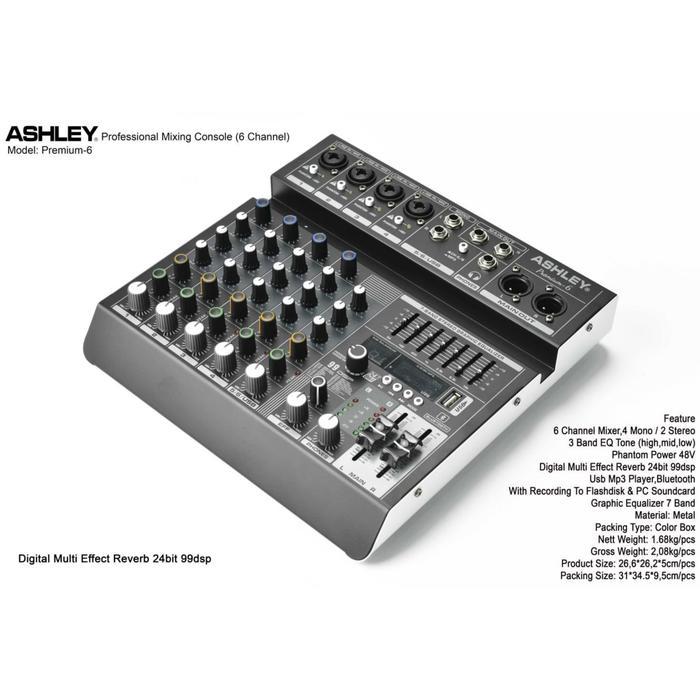 MIXER ASHLEY PREMIUM 6 ORIGINAL 6CHANNEL MIXER ASHLEY PREMIUM-6 BLURTOOTH-USB