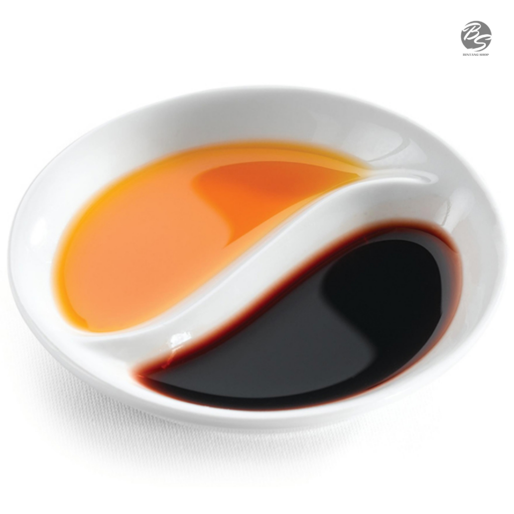 Sauce Dish Round Divided Ceramic / Piring Saos Sambal 2 Sisi Keramik / Yin Yang Sauce Dish