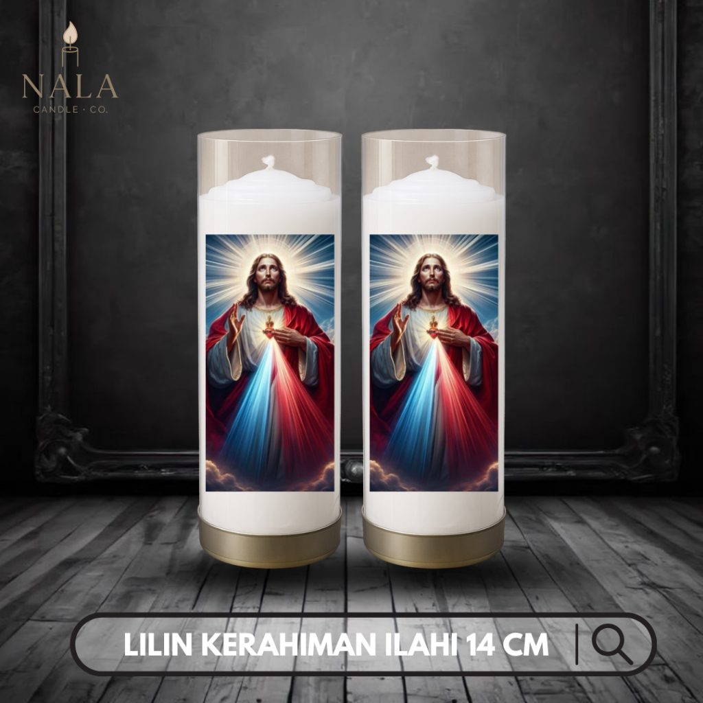 Lilin Doa Katolik Altar – Devosi Koronka Yesus Kerahiman Ilahi Putih 14 cm Gambar 3