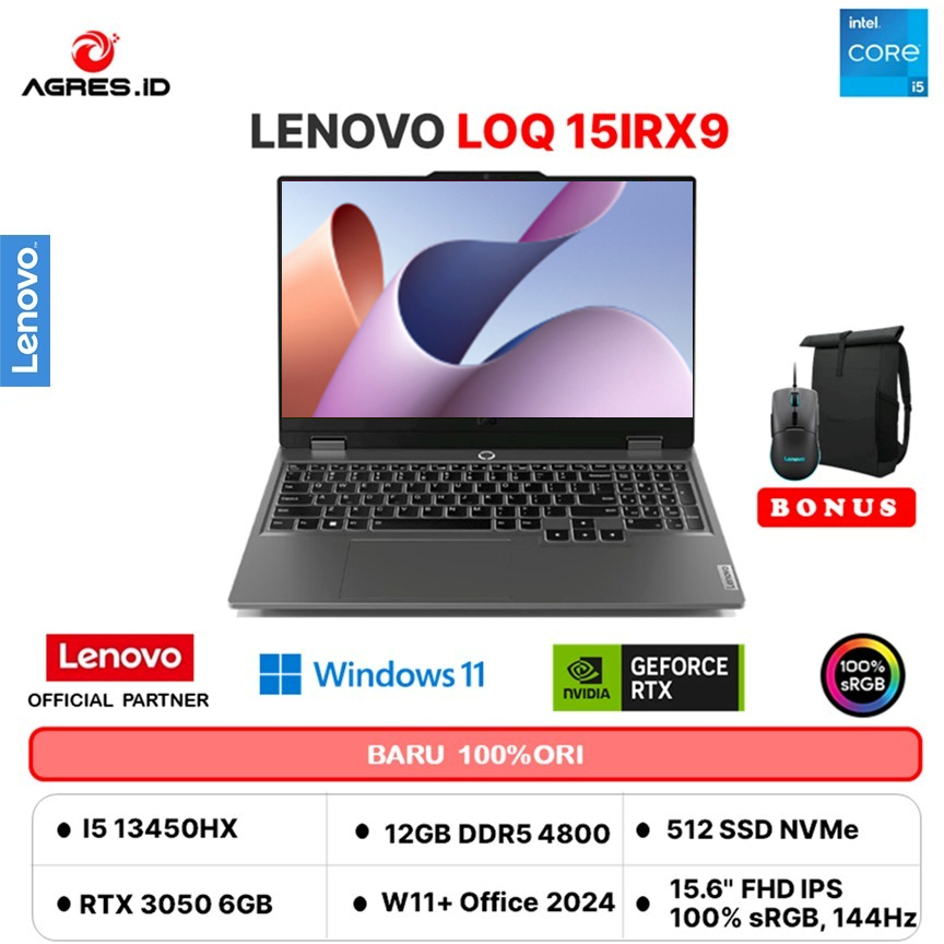 LENOVO LOQ 15IRX9 I5 13450HX RTX3050 6GB -  32GB 512GB W11+OHS15.6FHD 144HZ 100SRGB 4ZRGB