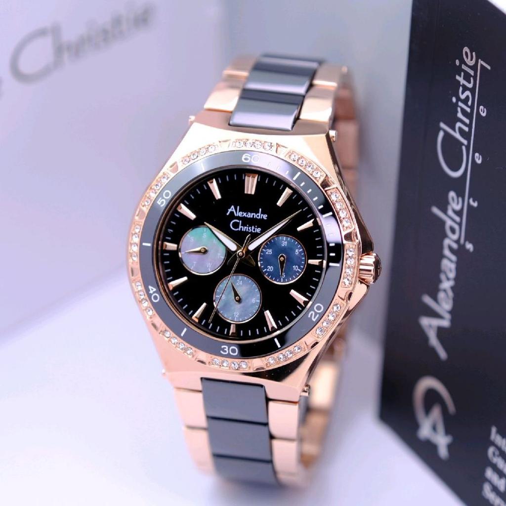 JAM TANGAN WANITA ALEXANDRE CHRISTIE AC 2294 AC2294 BLACK ROSEGOLD ORIGINAL
