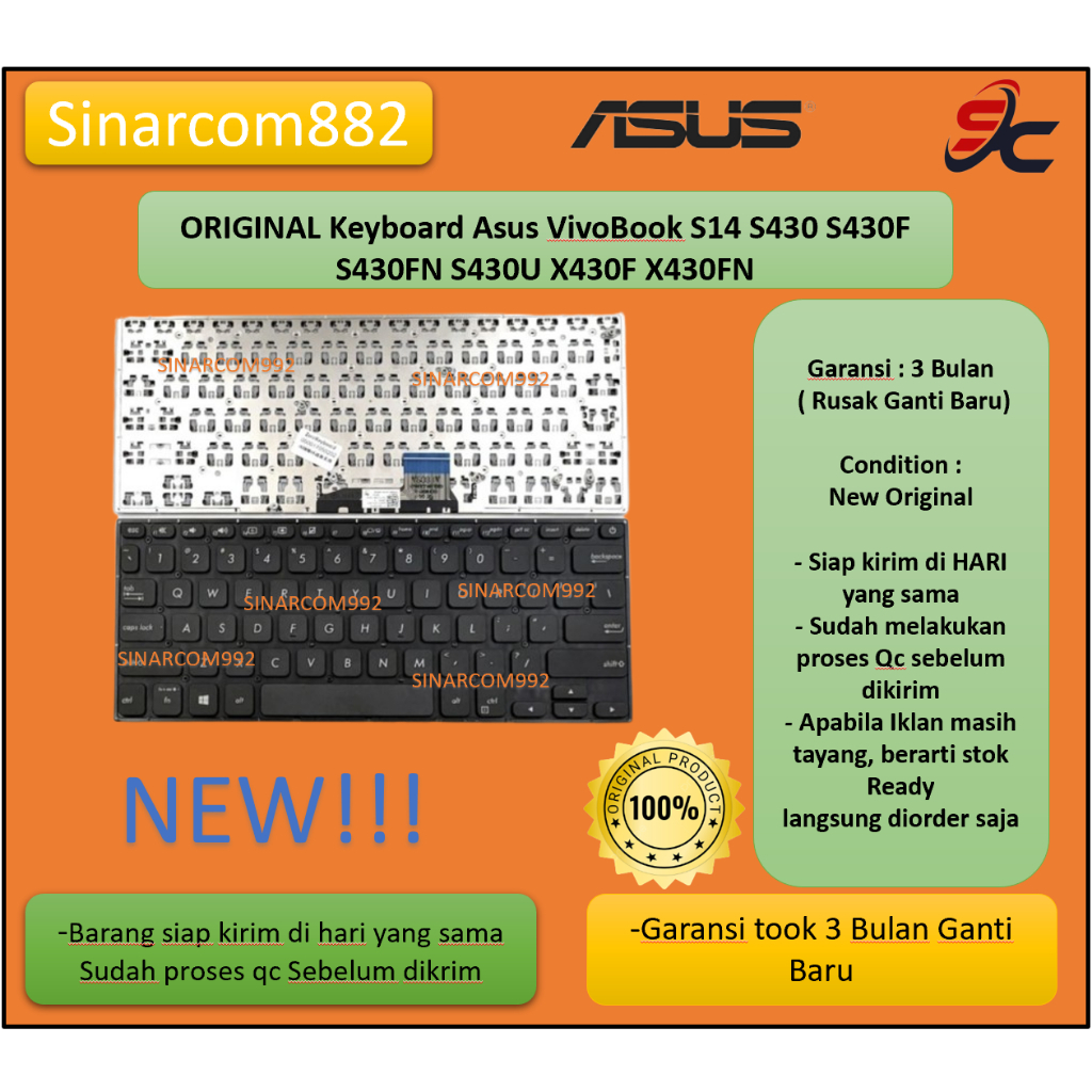 ORIGINAL Keyboard Asus VivoBook S14 S430 S430F S430FN S430U X430F X430FN