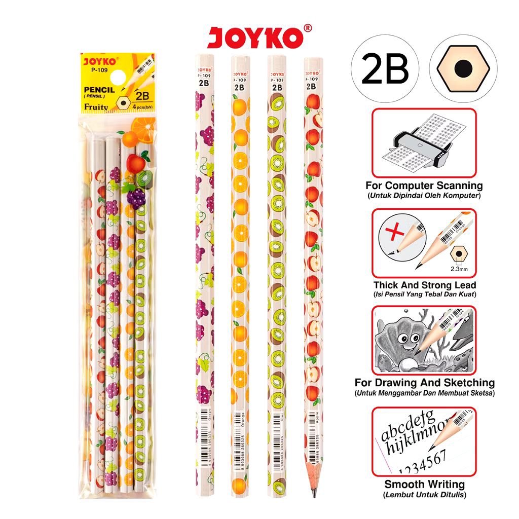 

Joyko P-109 Fruity | Pencil Kayu 2B | Pensil Fancy Fruity | Pensil Fancy Buah