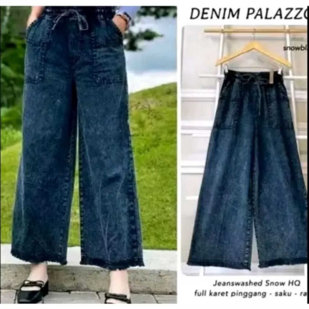 Celana Kulot Rawis Saku Depan Wanita+Celana Kulot Semi Jeans+Celana Kulot Kekinian+Celana Kulot Wani