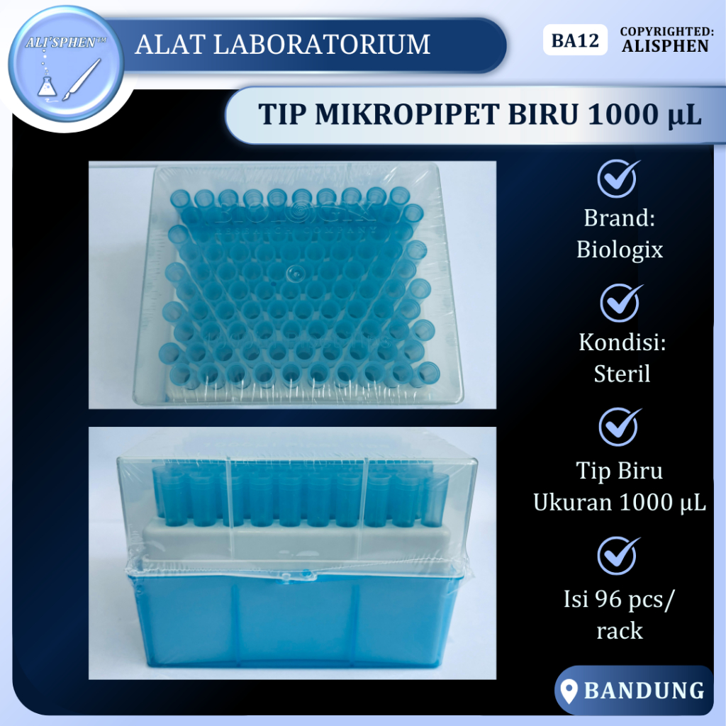 [BA12] Rack + Blue Tips 1 mL | Tips Mikropipet Biru 1000 µL | Micropipette Tip 1000 µL | Biologix 96 Tips