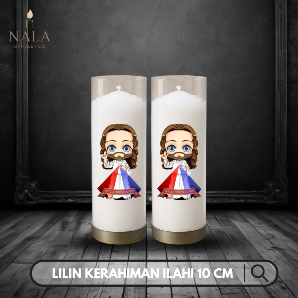Lilin Doa Katolik Altar – Devosi Koronka Yesus Kerahiman Ilahi Putih 10 cm Gambar 2
