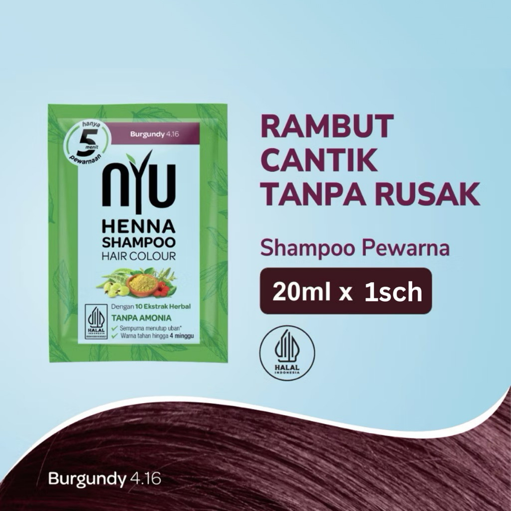 NYU Henna Shampoo Hair Colour Burgundy – Cat Rambut Henna Merah Burgundy