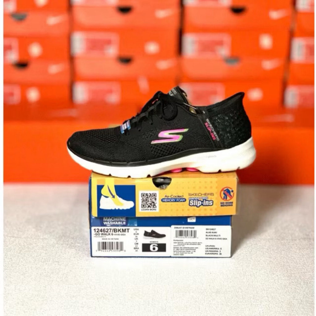 size 36 SEPATU WANITA GO WALK 6 SLIP INS ORIGINAL (124637/BKMT)