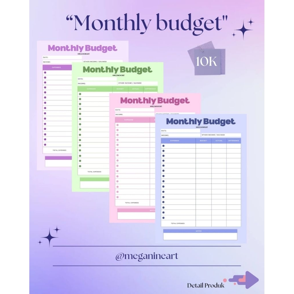 

Erasable Monthly Budget