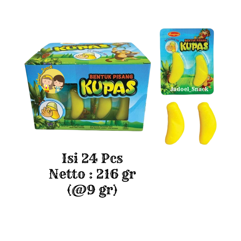

[Grosir] - Permen Pisang Kupas 24 x 9gr Rasa Pisang | Permen Lunak Kupas Banana by Jadoel_Snack
