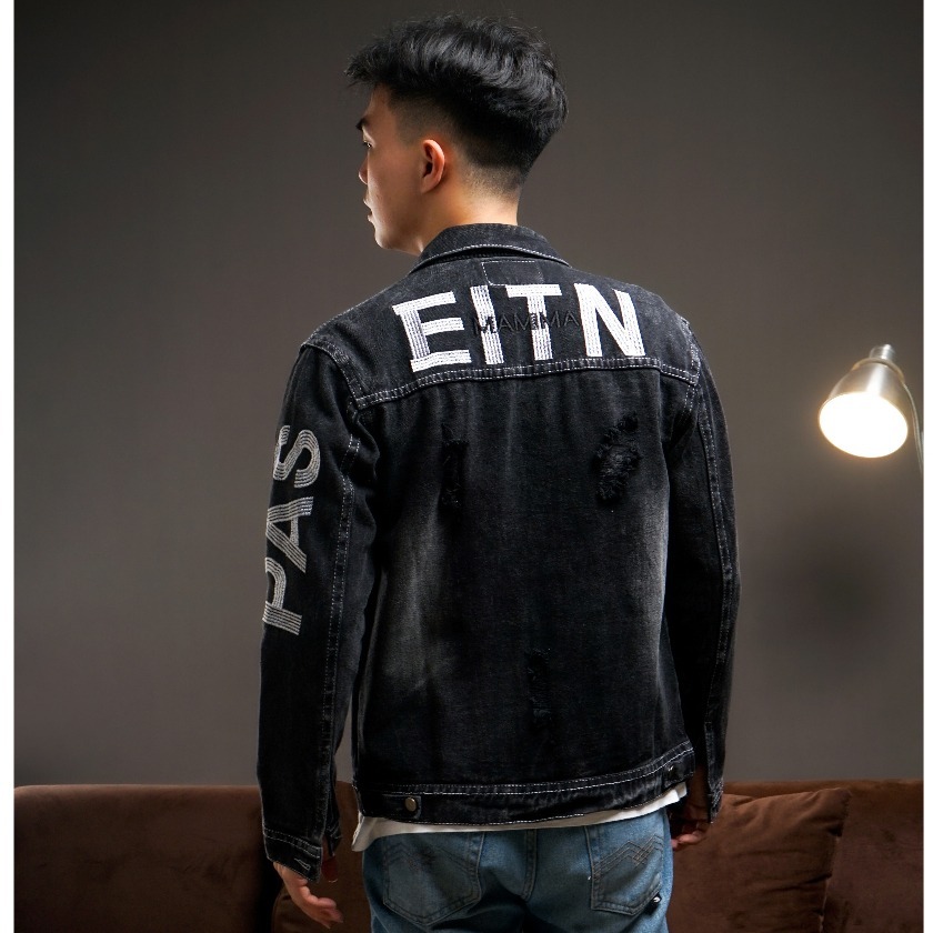 Jaket Jeans Bordir EITN Hitam || Jaket Jeans Fashion Pria