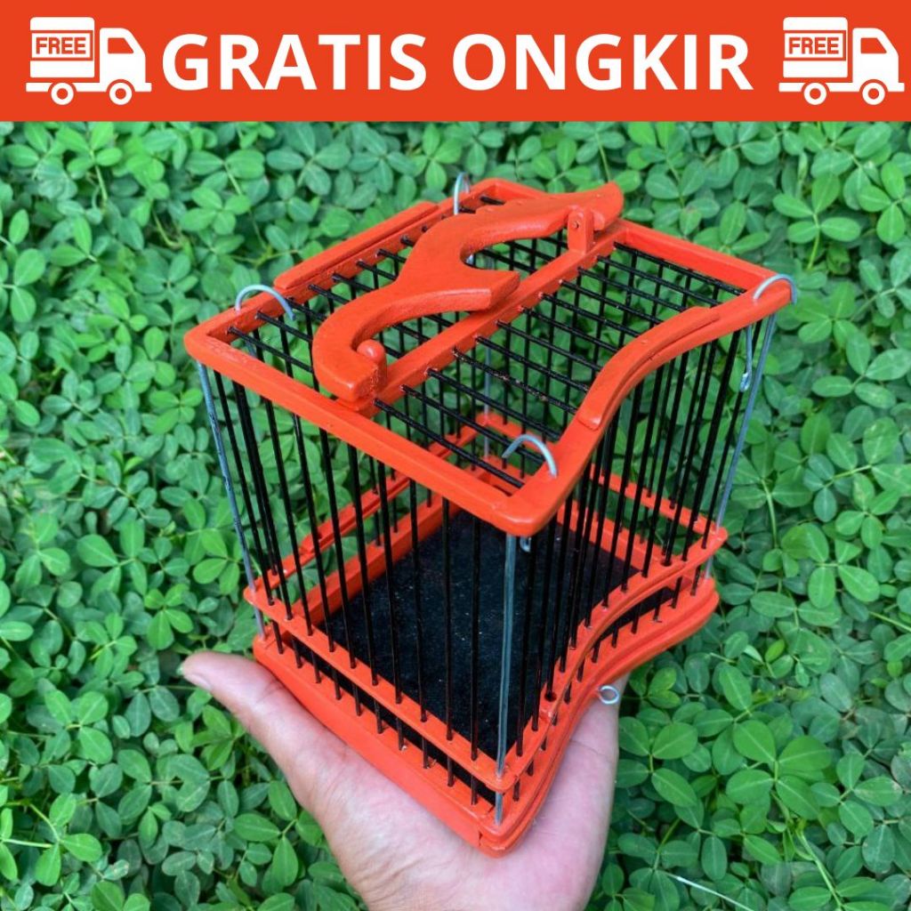 Sangkar Untul Kotak 2 Pintu Model Kujang Warna Orange - Sangkar Burung Sogon,Konin,Pleci Unik Kuat G