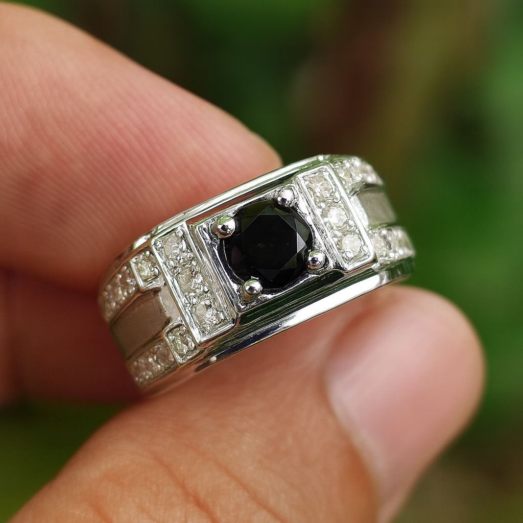 cincin pria perak berlian hitam putih asli elegan