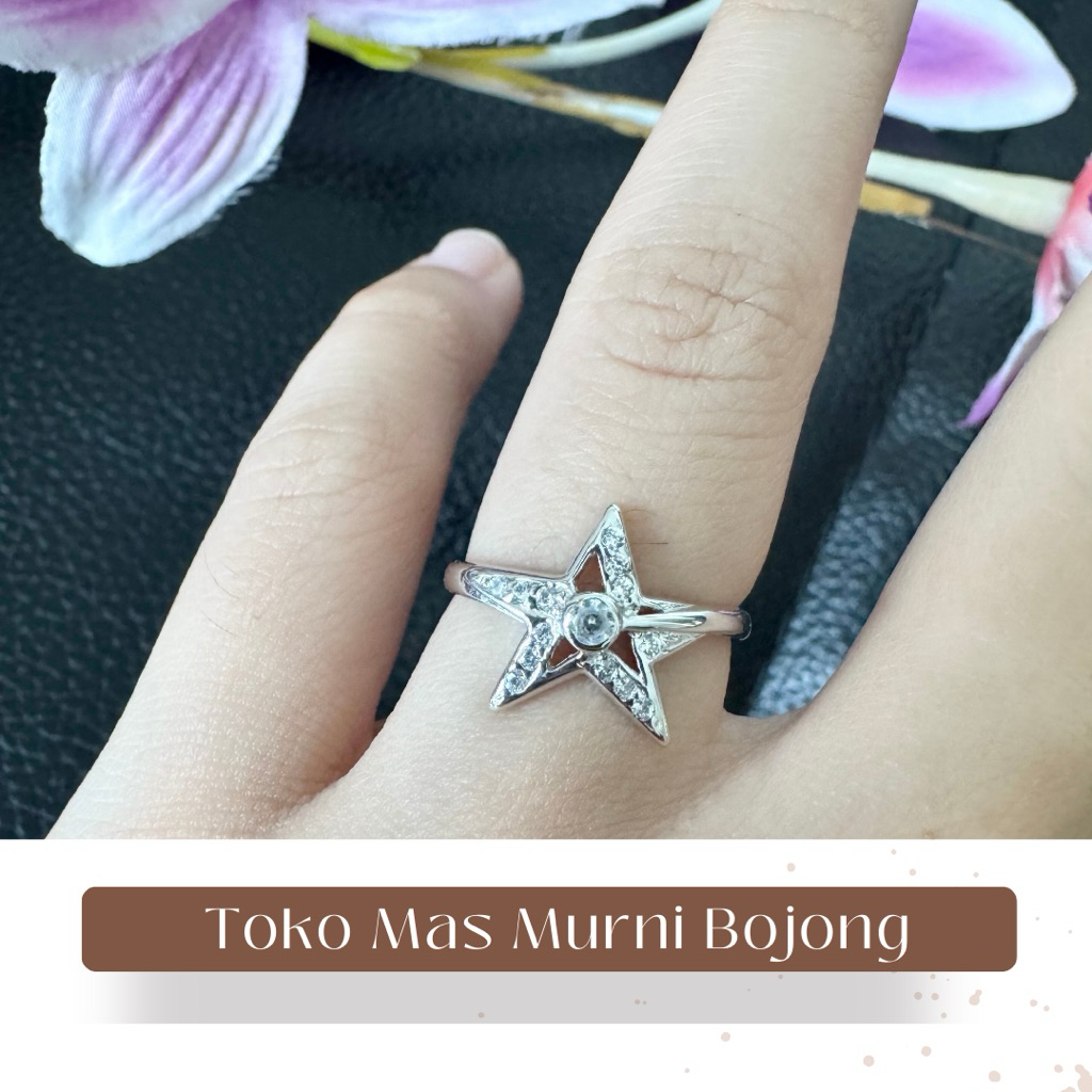 cincin emas putih model bintang 8K toko mas murni