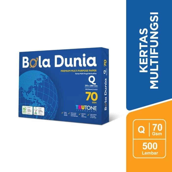 

KERTAS HVS Quarto 70 GSM BOLA DUNIA HIGH QUALITY 500 SHEETS