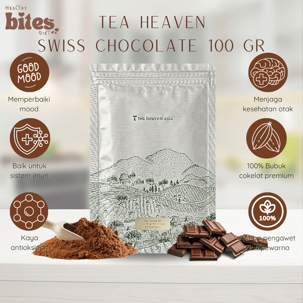 

Tea Heaven Swiss Chocolate 100gr Pure Cocoa Powder Swiss Cocoa Bubuk Coklat Murni Tanpa Gula