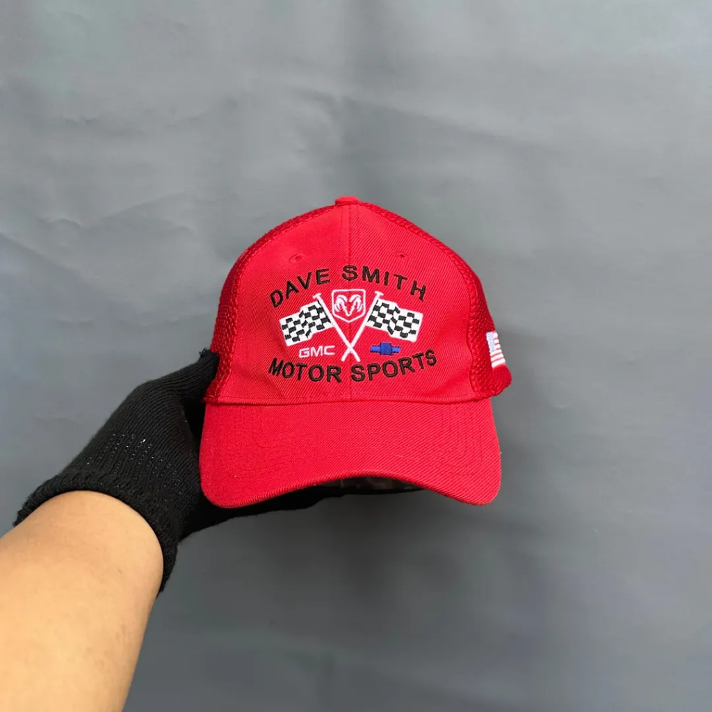 Topi Jaring Topi Trucker Unisex Pria Wanita DAVE SMITH MOTOR SPORTS RACING Merah