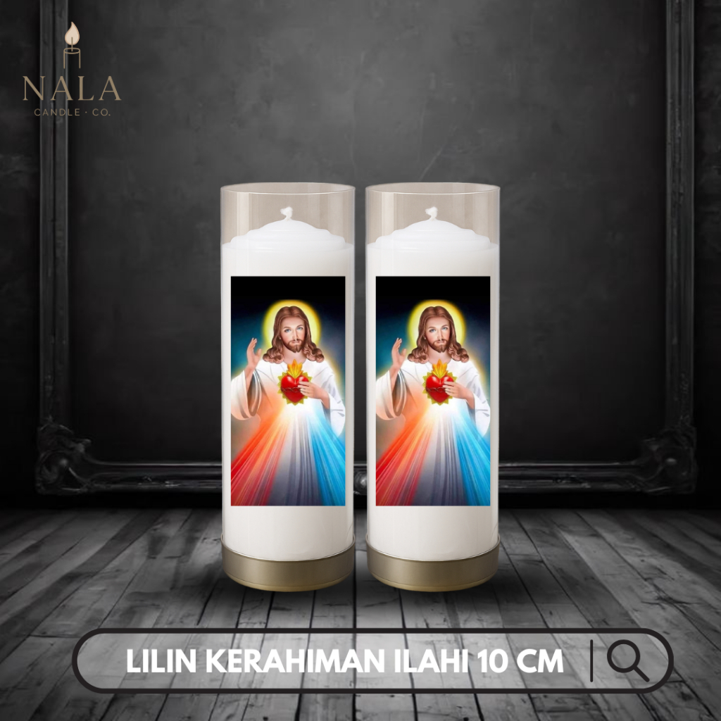 Lilin Doa Katolik Altar – Devosi Koronka Yesus Kerahiman Ilahi Putih 10 cm Gambar 8
