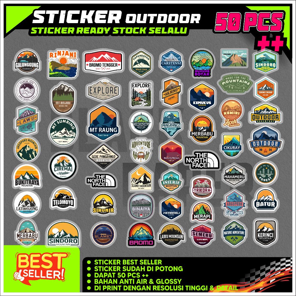 

Sticker Outdoor naik gunung 50 picis sudah cutting & anti air