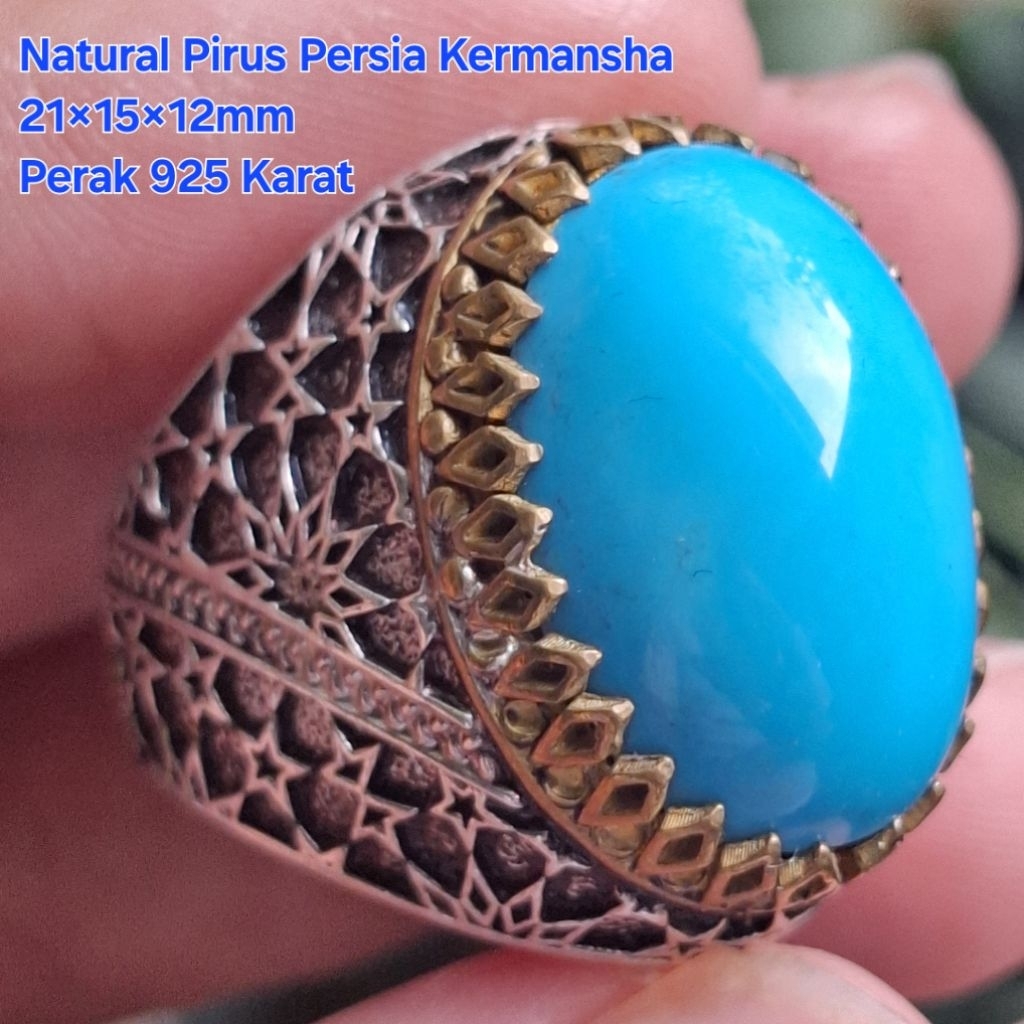 Natural Pirus Persia Warna Biru Polos Kwalitas Super Premium HQ Ring Perak Turki 925 Karat Impor