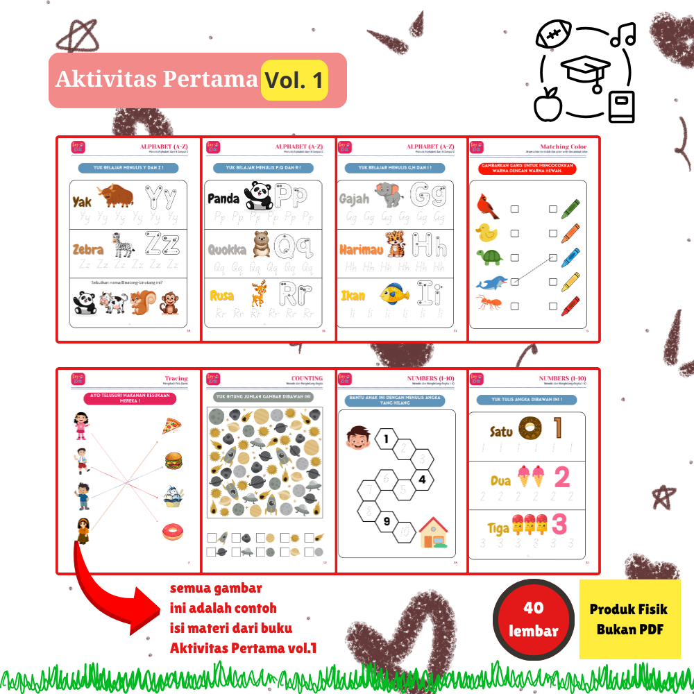 Lembaran Aktivitas Pertamaku Worksheet Coding Mewarnai Anak Pra Paud 3-6 Tahun  (Bukan PDF)
