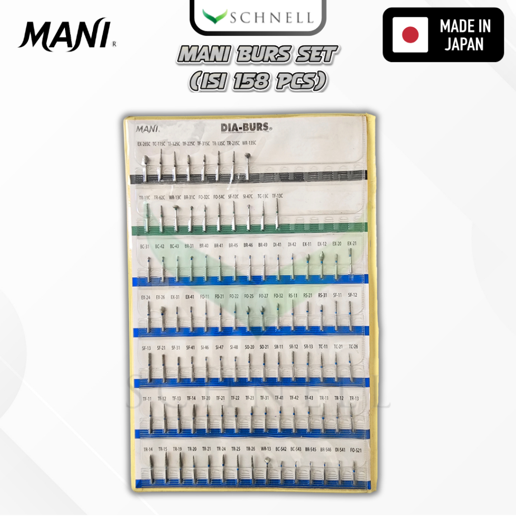 MANI Diamond Bur SET ISI 158 PCS (100% ORIGINAL MADE IN JAPAN) / Bur Bor Dental Preparasi Gigi