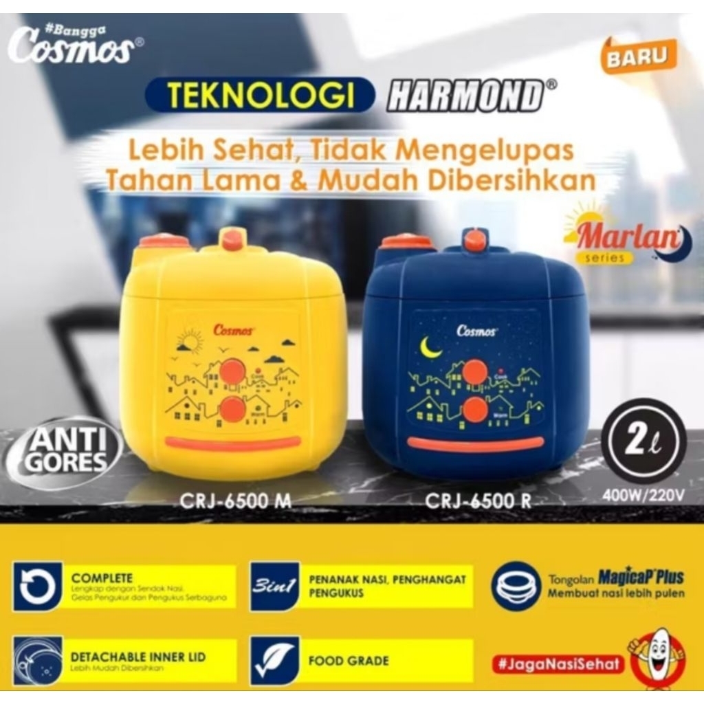 COSMOS CRJ-6500 Magic Coom Penanak Nasi Serbaguna 2 Liter Panci Anti Gores HARMOND