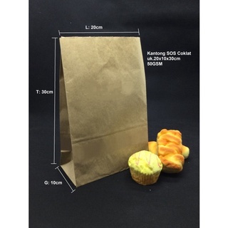 

100 PCS Paperbag SOS XL 20x10x30 cm 50 GSM - Cokelat