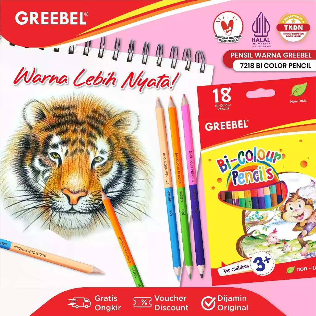 

GREEBEL Pensil Warna 36 Warna / BiColour Pencil (7218) / Coloring Pencil