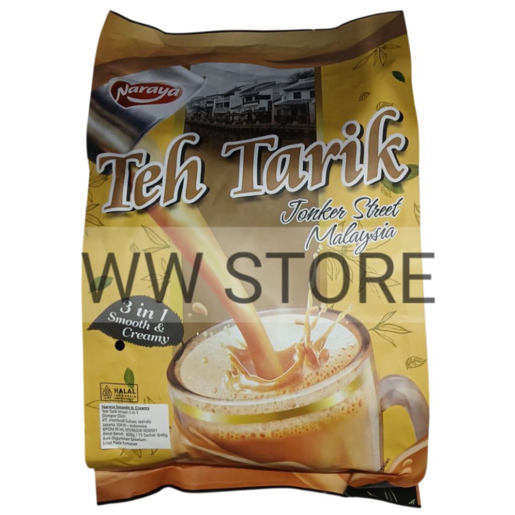 

Serbuk bubuk minuman instan halal MUI Naraya 3in1 3 in 1 Smooth & Creamy Instant Teh Tarik Jonker Street Malaysia 600g ( 15 Sachets x 40g )