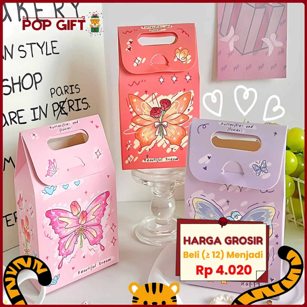 

PG Paper Bag Kotak Tas Kado Hadiah Ulang Tahun Aesthetic Motif Kupu Kupu Bag Hampers Gift Box ST32