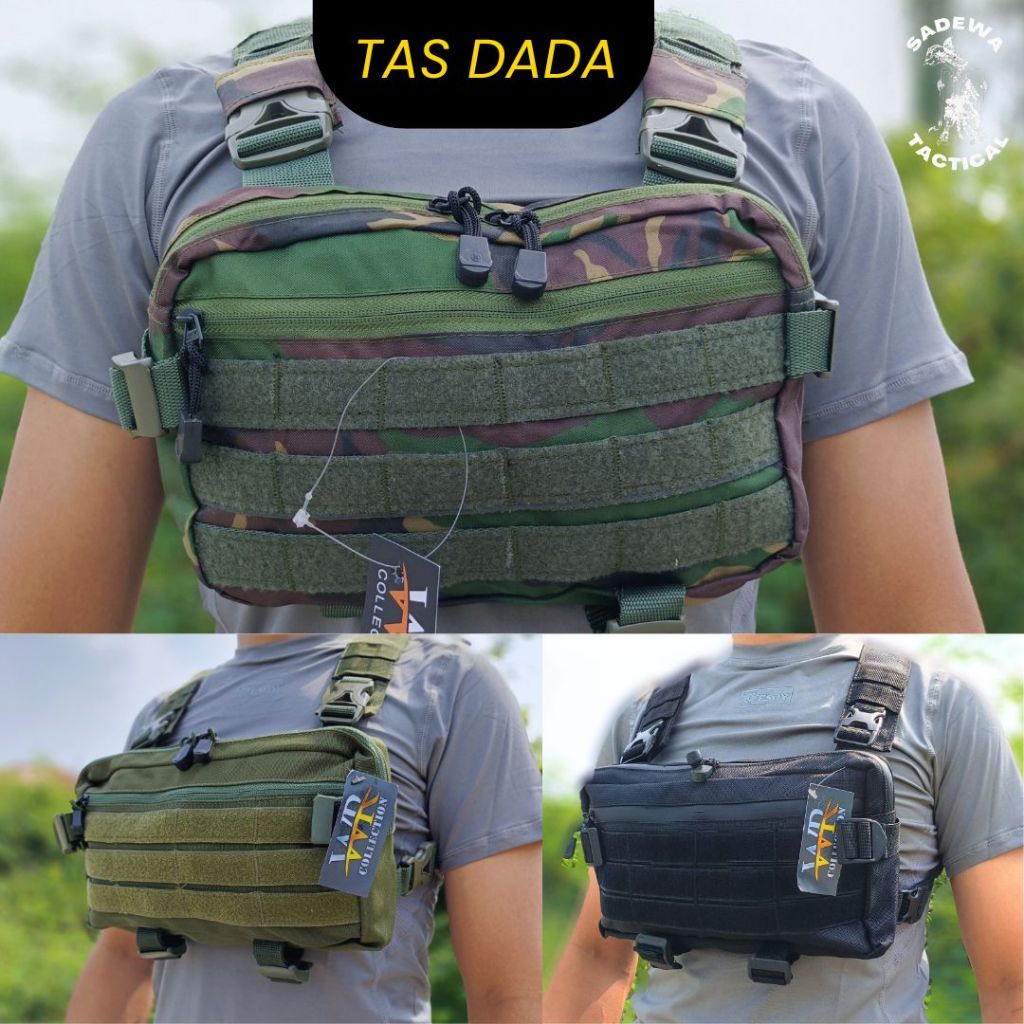 Tas Dada Hitam Hijau Loreng Tactical Multifungsi Merk WR / Tas dada pria / Tas dada garis 3 tactical