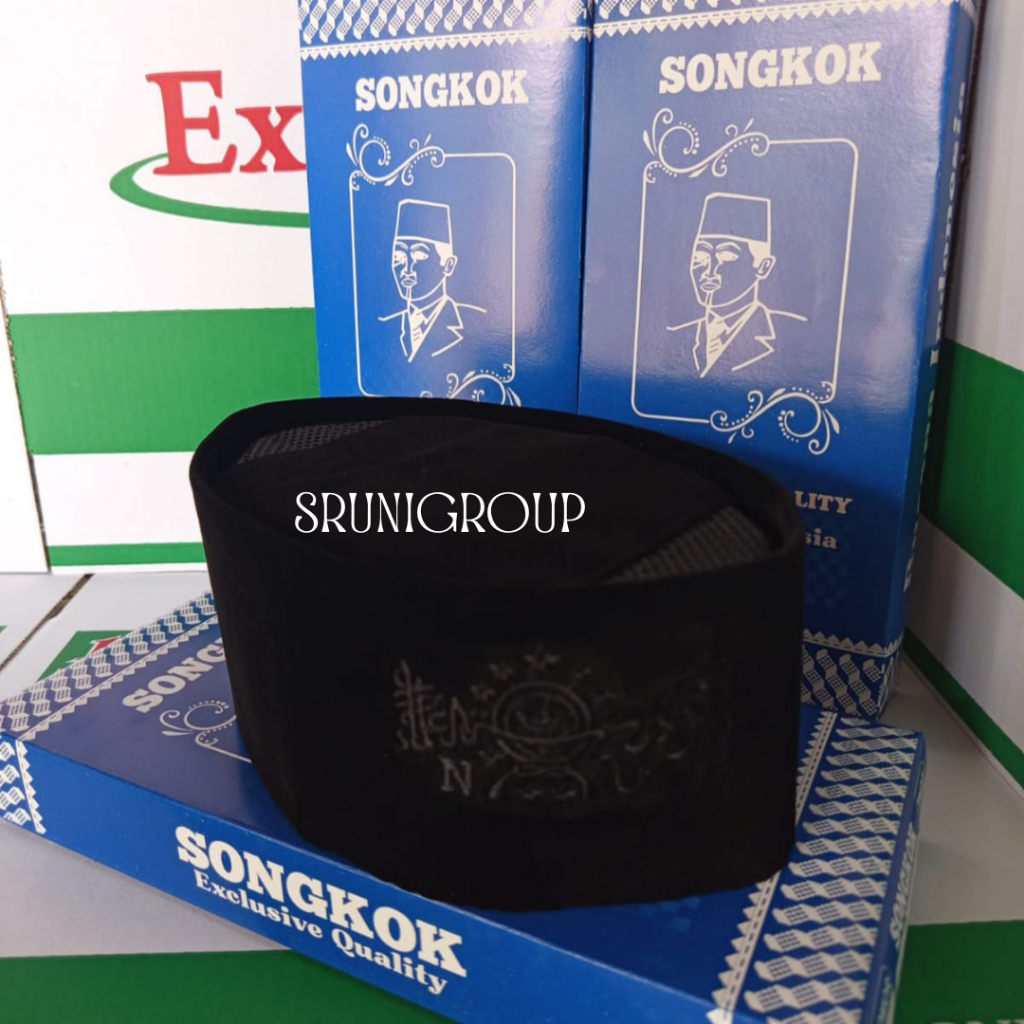 Peci Songkok Kopiah NU Hitam Bordir Kuning / Songkok Nu Bordir tinggi 9 + box kopyah