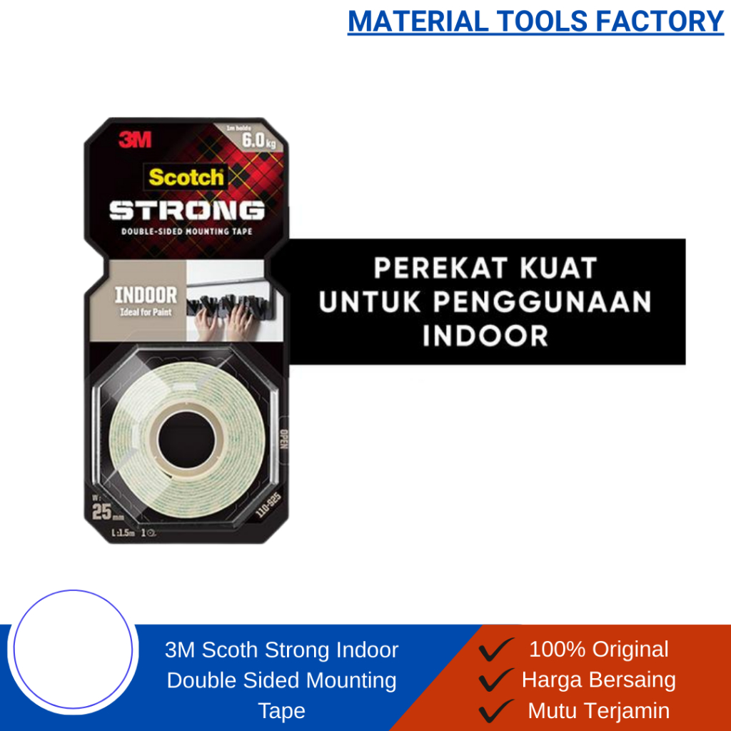 

3M SCOTCH STRONG INDOOR Double Tape Sided Mounting 12mm x 1.5 Meter