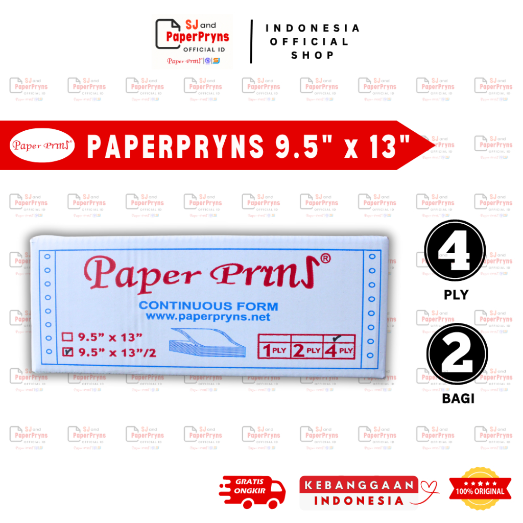 

PAPERPRYNS Kertas Continuous Form 9,5" × 13/2" - BAGI 2 (4 PLY) NCR Sheets