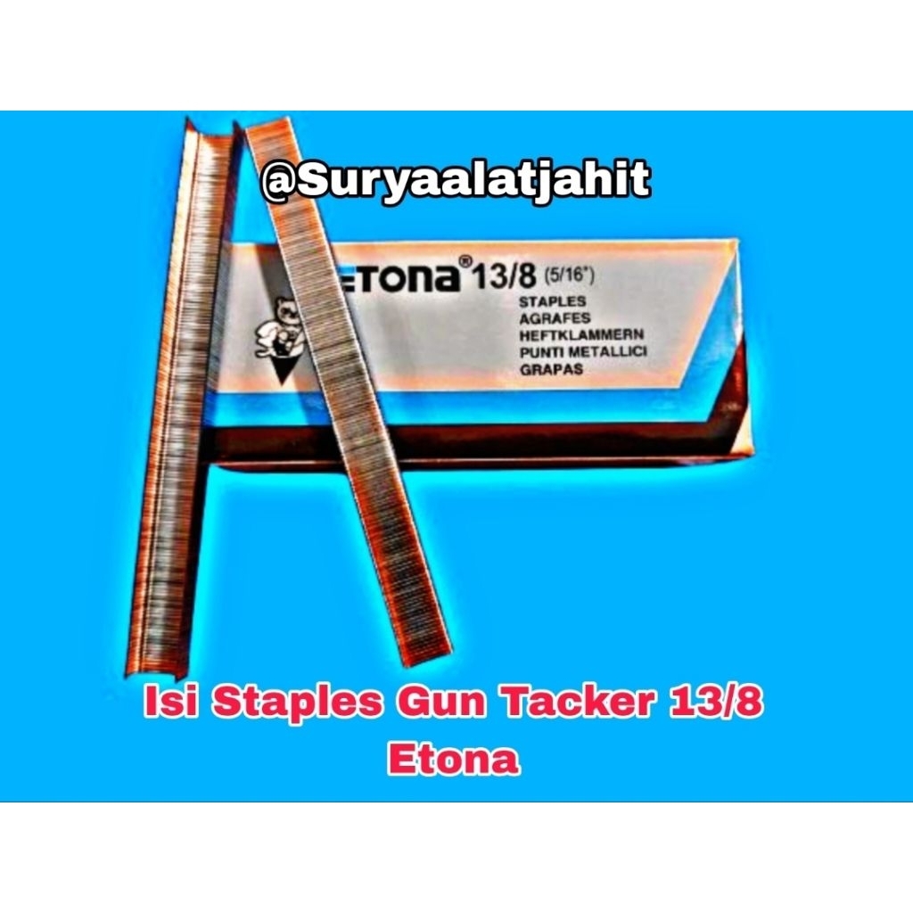 

Isi Staples Gun Tacker 13/8 Etona 1ktk@5000pcs = Rp.36.750/1ktk